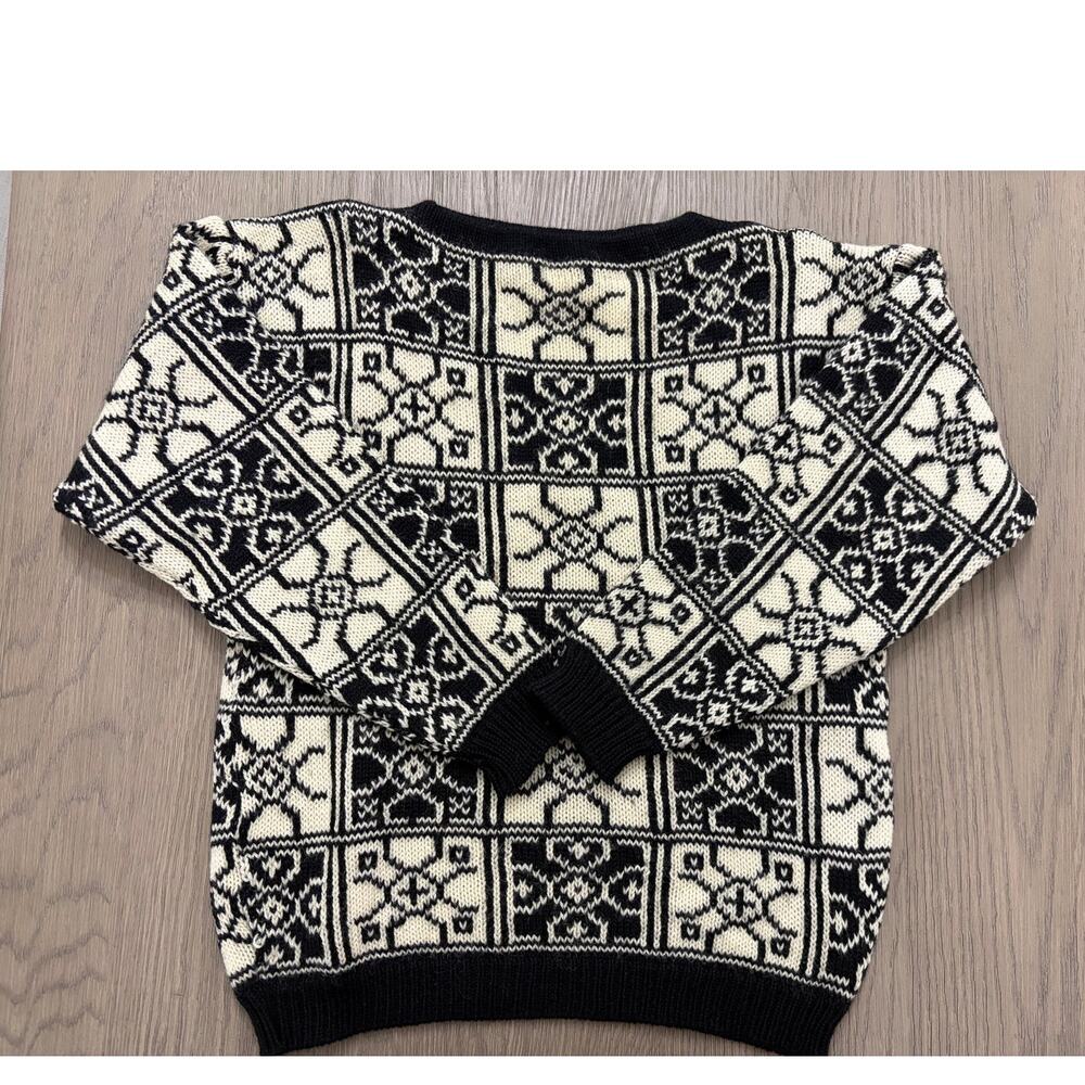 Gjendin Norwegian Hand Knit Pure Wool Sweater Black White Medium